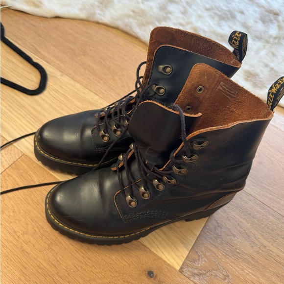 Dr. Martens Black Combat Moto Boots with Platform Sole Leona - Picture 4 of 5